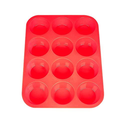 Muffin Pan, Silicone Cupcake Baking Cups Non Stick 12 Cups Silicone Molds(Red)