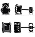 Besteel 2 Pairs Stainless Steel Mens Womens CZ Stud Earrings Pierced Earrings Black 20G 3-8mm