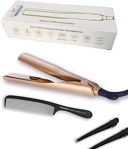Hair Straighteners, 2 in 1 Hair Curler Iron for Hair Straightening, Ceramic Plate with Auto Shut Off, Infrared Heating Tourmaline, Easy to Control UK Plug, Gold (Gold)
