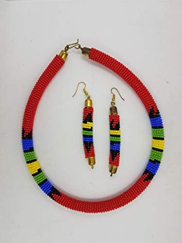 SISI mbili PARURE Necklace Earrings Maasai Woman with Orange and Multicolored Beads and Earrings, Collection