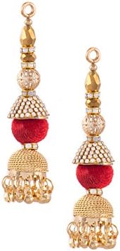 Pair (2) of Ethnic Rhinestone studded Tassels , Golden, Blood Red, Velvet fabric,small Ghunghroos, Latkan, Hangings