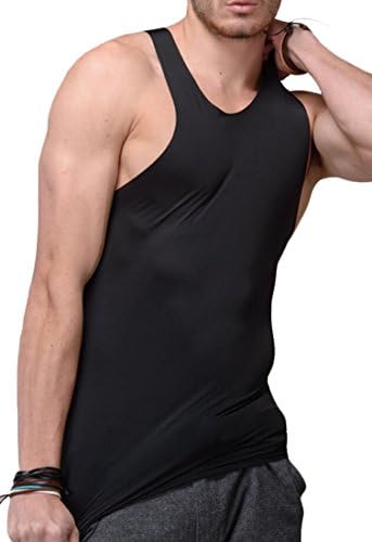 Acquaa Men Basic Ice Silk Sleeveless Tank Tops Vests Black XL