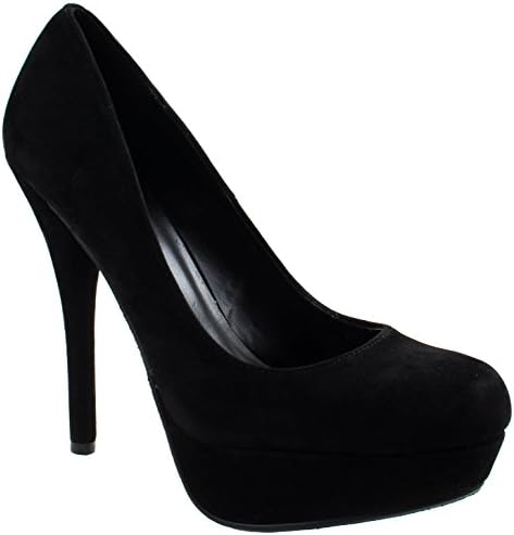 My Delicious Shoes Women's Jones-H Black Lami Slip-on Almond Toe Pat/Glt/Imsu Platform High Heels Pumps 9 D(M) US