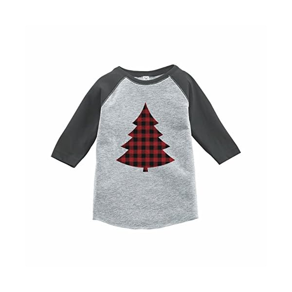 7 ate 9 Apparel Kids Plaid Tree Christmas Grey Raglan Tee