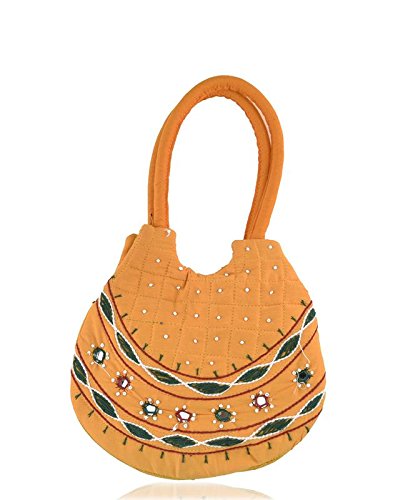 belladona small pot cut mirror work bag in yellow