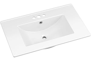 ROOMTEC 30"x18¼" Bathroom Vanity Sink Top with Three Holes, Ceramic Vanity Sink Top with Overflow, Drop in Bathroom Vessel Sink Rectangle, Glossy White
