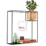 Estante flotante cubista Umbra con jardinera suculenta incorporada: decoración de pared moderna y estante de exhibición geométrico para libros, velas, recuerdos, fotos, plantas de interior y más.  |  Grande, negro