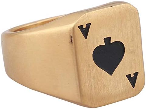 XBOMEN Gold Plated Stainless Steel Playing Card Spade A Ring