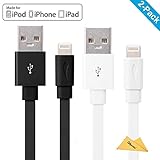 [Apple MFi Certified ] Yellowknife 2 Pack 3.3ft 1m Unique Flat Lightning to USB Cable Sync Charger for iPhone 7/ 7Plus /6 /6s /6 plus /6s plus /SE ,iPad /Mini /Air /pro, iPod(Black and White)