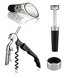 Ziz Wine Accessory 4 Piece Gift Set Wine Stopper Corkscrew Remover/Opener Pourer Wine Bottle Drop Ring/Drip Stop Collar Modern Sleek Design Perfect Friend and Family Gift