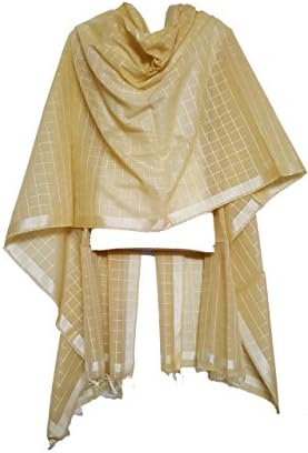 Skhoza cotton checkered embellished gold dupatta for women