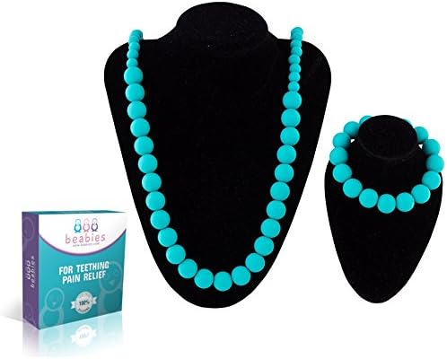 Beabies FDA Silicone Nursing Teething Necklace for Mom and Bracelet for Baby, Turquoise/Teal