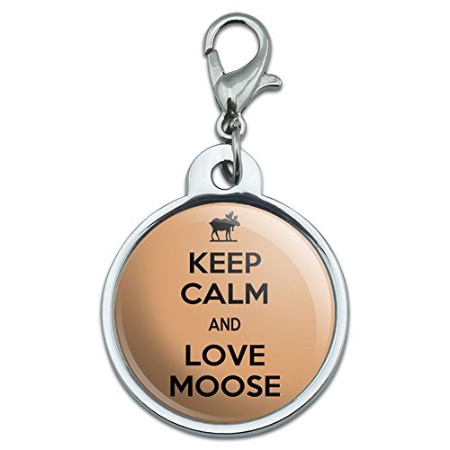 Chrome Plated Metal Small Pet ID Dog Cat Tag Keep Calm and H-O - Love Moose