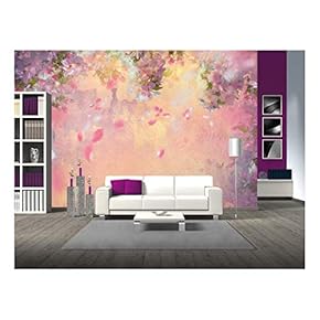 Large Wall Mural - Dreamlike Pink Cherry Blossom with Petals Flying in The Wind | Self-Adhesive Vinyl Wallpaper/Removable Modern Wall Decor - 66x96 inches
