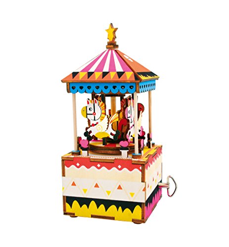 Hands Craft AM304 3D Wooden Puzzle - DIY Hand Crank Music Box- Merry-go-Round Educational Toy- Plays You are my sunshine- Perfect Gift for Christmas, Birthday, Baby Shower, Valentines, Mother's Day