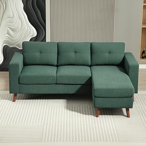 HOMCOM Sectional Sofa with Changeable Chaise Lounge, 3 Seat L-Shaped Sofa with Spring Cushion, Steel Frame, Corduroy Upholstered Couch for Living Room, Small Space, Dark Green