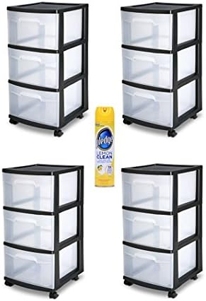 Sterilite 3-Drawer Medium Cart, Set of 4 with Furniture Cleaner