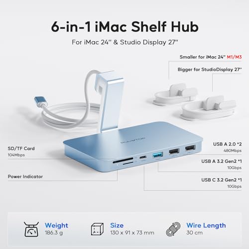 Acessórios iMac para i-Mac 2021/2023/2024, PULWTOP USB C Hub para iMac com USB A/C 10Gbps, Hub para M1/M3/M4, 2USB A 2.0, leitor de cartão SD/TF para i-Mac de 24 polegadas e Studio Display 2 azul