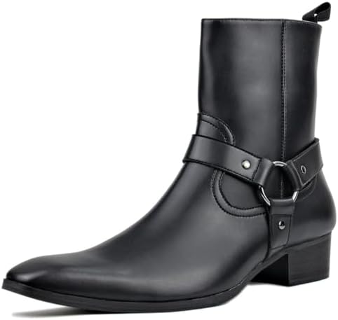 Dress Boot Men 10.5 Black Leather Chelsea Cowboy Ankle High Heel Boots CD-JY046 Amazon.com | COWSDELLA Dress Boot for Men Fashion Casual  main image 4