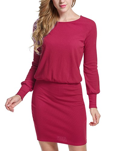 Casual Knit Sweater Dress Women's Crewneck Long Sleeve Bodycon Pencil Midi  Dress Winter