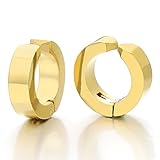 Pair Stainless Steel Gold Huggie Hinged Hoop Earrings Non-Piercing Clip On Earrings Unisex Men Women Boys