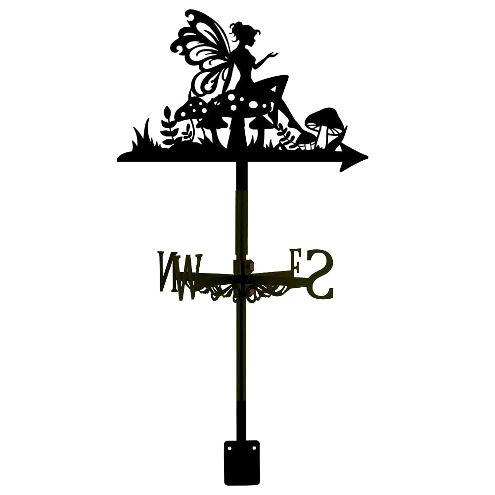 SUPERDANT Fairys and Mushrooms Weather Vane Fairy Weathervanes Metal Wind Vanes Raccoon Winged Fairy Weather Vanes Weathervane Garden Ornament for Farmhouse Garden Outdoor Yard Roof Shed Decoration