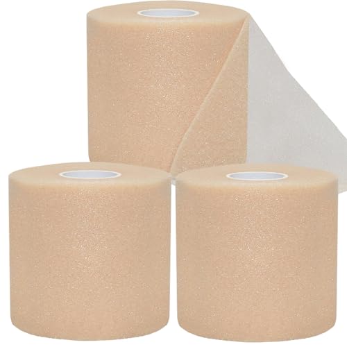 ADMITRY Pre Wrap Tape Athletic,3 Rolls X 22 Yards Beige Prewrap Headbands for Hair,Foam Underwrap Sports Wrap