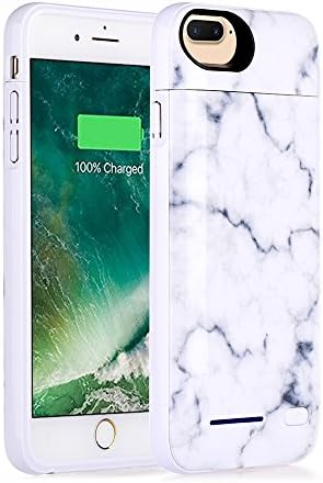 CASEHAVEN iPhone 8 Plus Battery Case, iPhone 7 Plus, iPhone 6 Plus Backup Charging Case White Marble Design - 4500mAh Ultra Slim Extended Battery Charger Pack Power Bank - White