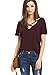 ROMWE Women's Casual Solid Short Sleeve Criss Cross T-Shirt Tee Top Burgundy M