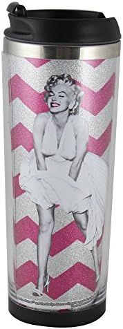 Marilyn Monre White Dress Stainless Steel Coffee Tumbler, 12-Ounce, Pink/Silver Glitter