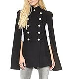 Persun Women Black Stand Collar Double Breasted Long Sleeve Cape Coat