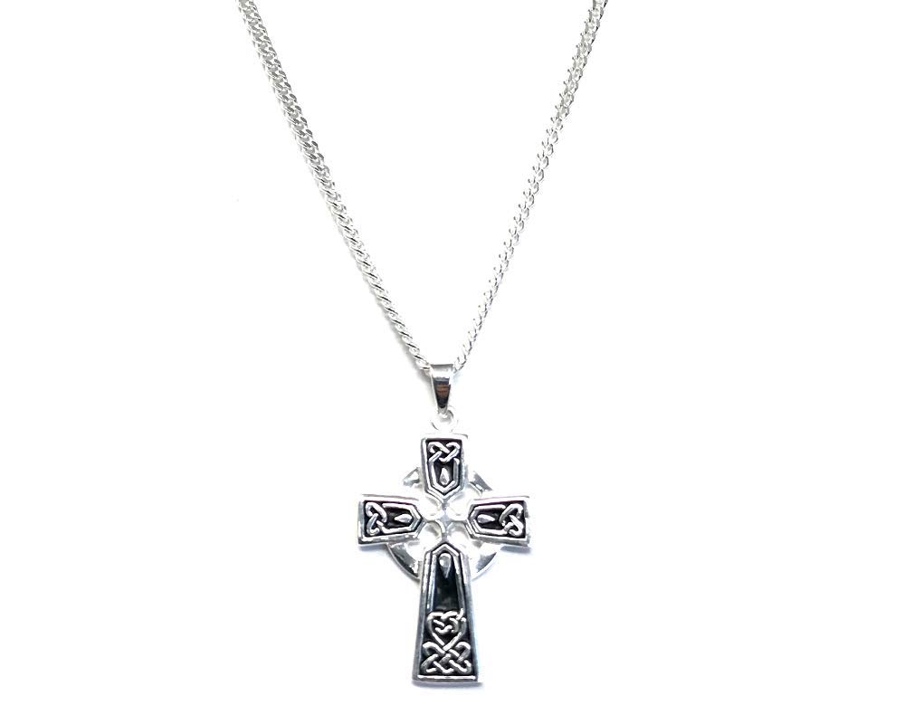 Strictly Gifts Men's Medium Celtic Cross Pendant on 60 cm Medium Diamond-cut Curb Chain - 925 Sterling Silver