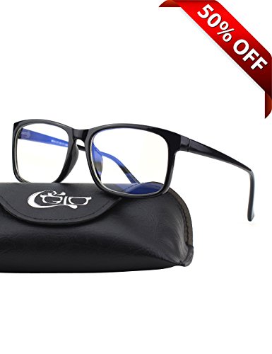 CGID CT12 Blue Light Blocking Glasses, Anti Glare Fatigue Blocking Headaches Eye Strain, Safety Glasses for Computer/Phone, Vintage Rectangle Black Frame,Transparent Lens