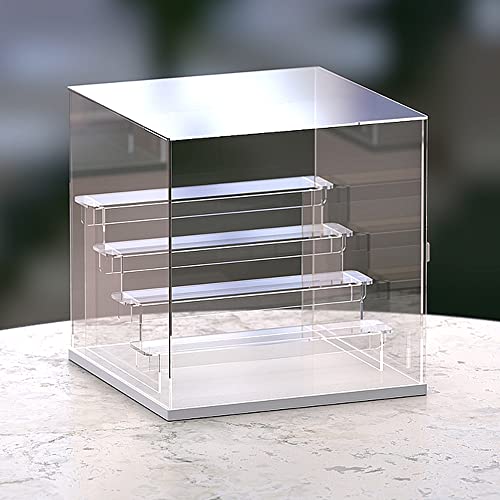 Nynelly 5 Tier Clear Acrylic Display Case for Models, Mini Figures, Pop Mart, Labubu, Sonny Angel, Smiski - Assemble Dustproof Display Box with Door, Display Stand (White Base,Clear Step)