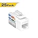 VCE RJ45 Cat6A Keystone Jack UL Listed 25-Pack, 10 Gbps Slim Profile Modular Ethernet Jacks Insert 110-Type UTP 90-Degree, White