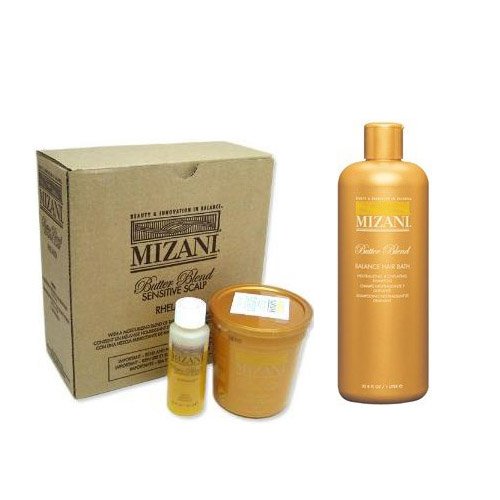 Mizani SET (w/Lip Gloss) Butter Blend Relaxer 4 kit + Sensitive Scalp Hair Bath Shampoo 33.8oz