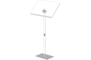 HMYHUM Acrylic Podium Stand, Angle Adjustable, Modern Lecterns & Pulpits for Classroom, Concert, Church, Speech, Easy Assembly, Metal Base, 23.6" L x 15.7" W x 42.3" H, Clear