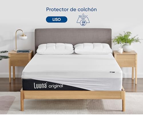 Luuna Protector de Colchón Liso, Cubrecolchón Impermeable, Protector Colchón Individual, Color Blanco