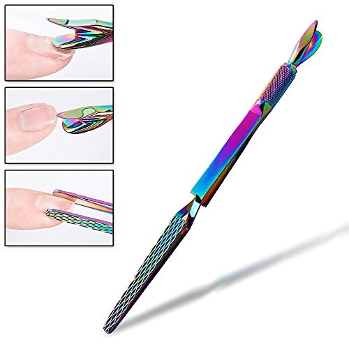 SILPECWEE 1 Pcs Colorful Stainless Steel Nail Art Pincher Cuticle Pusher False Nail Shaping Tweezers Multi-Function Manicure Tools