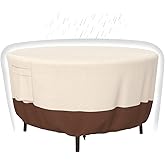 Patio Furniture Covers, Heavy Duty Round Patio Table Cover (48D x 26H Inch) Outdoor Dining & Coffee Table Cover for Veranda, Lawn, Table, Chair-Waterproof & Weather Resistant, Anti UV - Beige & Brown