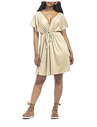 Vamvie - Vestido de manga corta sin espalda y cuello en V con estampado floral, talla grande