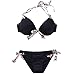 MissTalk Women's Push up Padded Halter Bikini Sets Bikini Top Bottom(Black and Leopard Strap S)