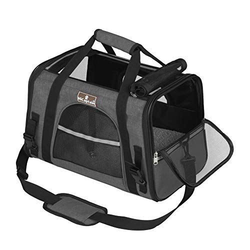 HiCaptain Soft Side Pet Carrier with Removable Fleece Mat, Airline Approve Travel Cat Carrier Perfect for Small Animals (Grey)