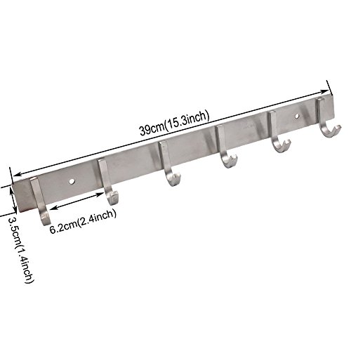 Maosifang Wall Coat Rack Coat Hooks Wall Mounted Brushed Stainless Steel for Clothes Towel Hats or Keys,6 Hooks - Thumbnail 2