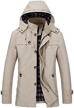 Vcansion Men's Cotton Lightweight Windbreaker Hoodie Jacket Trench Coat