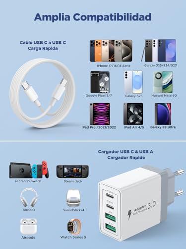 Aioneus USB C Charger 40W, iPhone Charger Fast Charging with Multiple USBC Plug and USB C Cable 2M 60W Adapter Type C Carregador for iPhone 17 16 15 14 13 12 11 Pro MAX Plus, iPad, Samsung