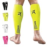 Rymora Calf Compression Sleeves for Men and Women (Calves Treatment for Shin Splints, Running, Etc) (One Pair) (Fluorescent) (Large)