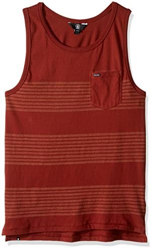 Volcom Men's Banded Stripe Tank Top, Dark Clay, Large