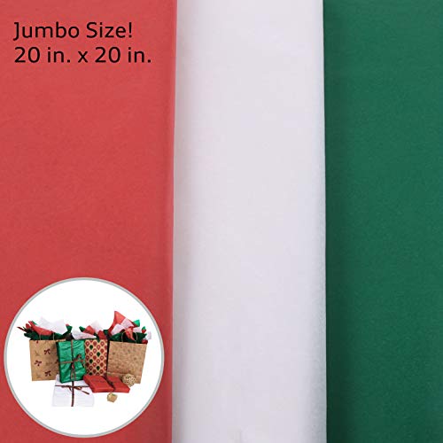 MOMONI Premium 200 Sheets 20" x 20" Christmas Tissue Paper Bulk (Red, Green, White) for Tissue Paper Christmas Gift Wrapping for Gifts, Wine Bottles, and Christmas Gift Decoration. - Thumbnail 2