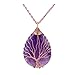 Top Plaza Wire Wrapped Tree of Life Natural Gemstone Teardrop Pendant Necklace Healing Crystal Chakra Jewelry for Women - Amethyst